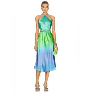 ROCOCO Elegant Green and Blue Halter Dress